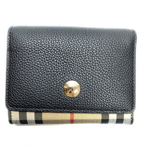 Burberry Tri fold Wallet Leather Canvas Black